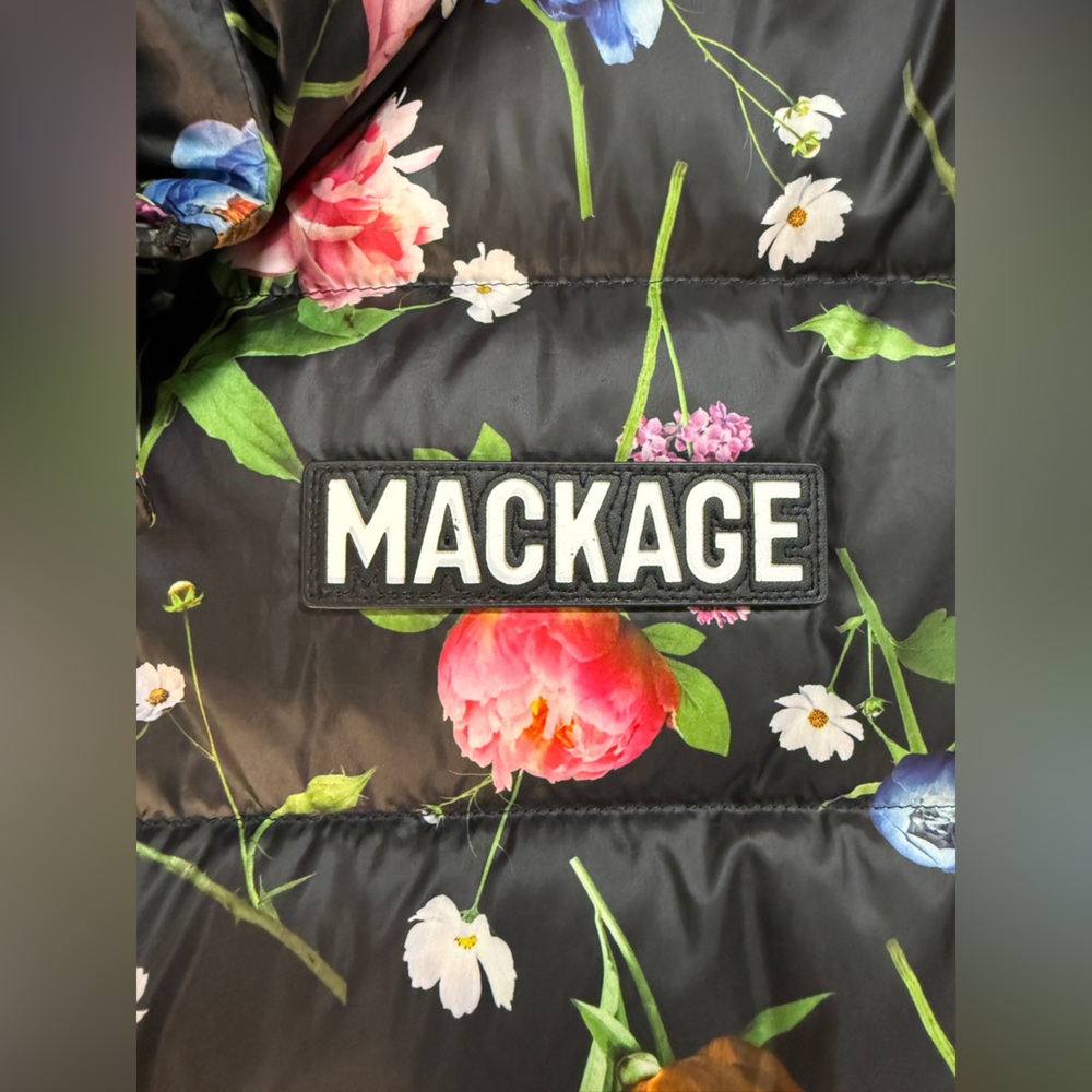 Mackage Zerina Floral Puffer Vest - Black with Multicolor Flowers - sz Large - Picture 14 of 16